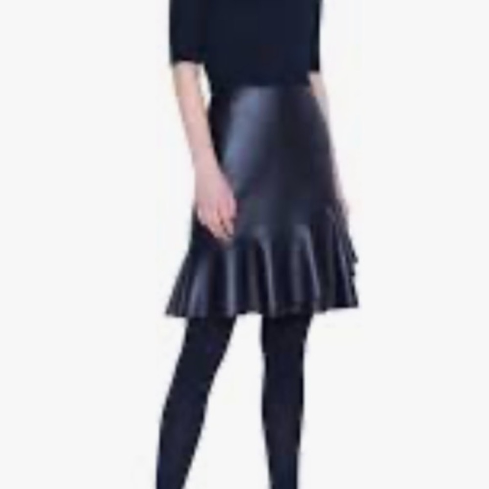 Akris Punto Black Leather A-Line Skirt with Ruffle Hem